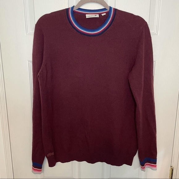 LACOSTE Cashmere Burgundy Crewneck Pullover Cozy Sweater 42 - Picture 1 of 6